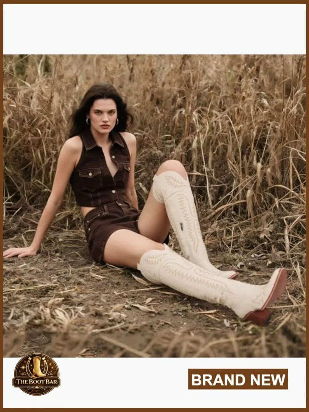 Leather Over-the-Knee Cowboy Boots with Chunky Heel and Square Toe